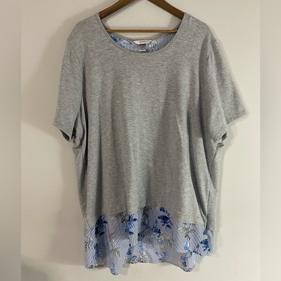 CJ Banks Tops - Cj Banks - Grey and Blue Floral layered Top